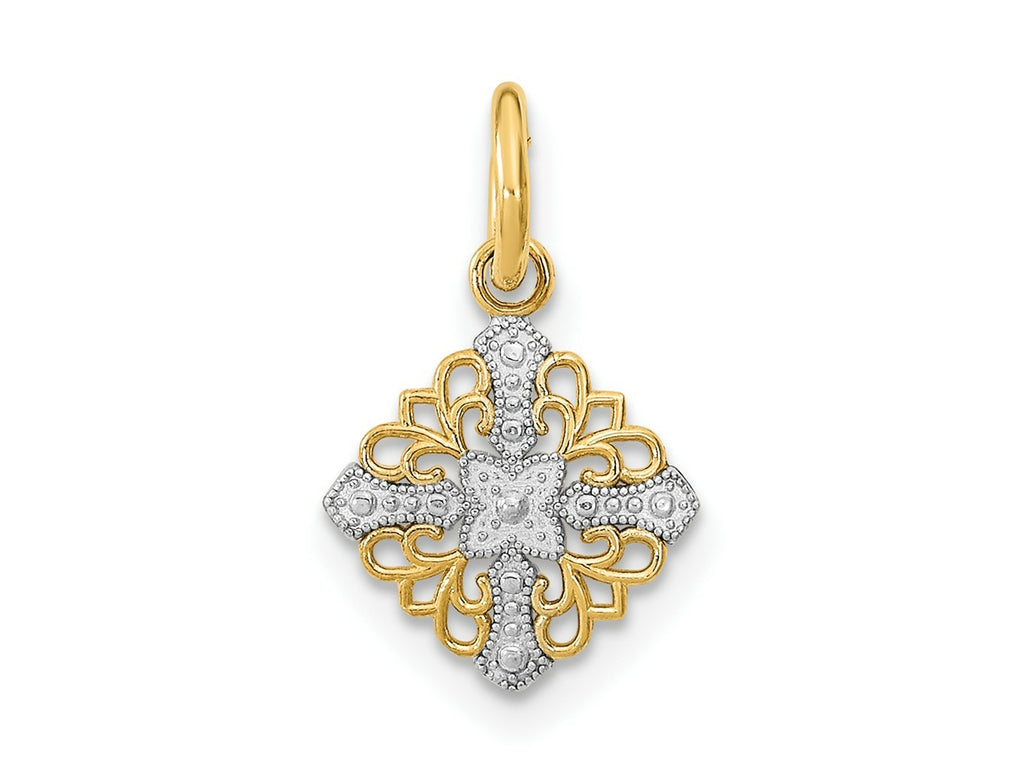 FJC Finejewelers 10 kt Yellow Gold with Rhodium Mini Cross Medallion Charm 16 x 10 mm