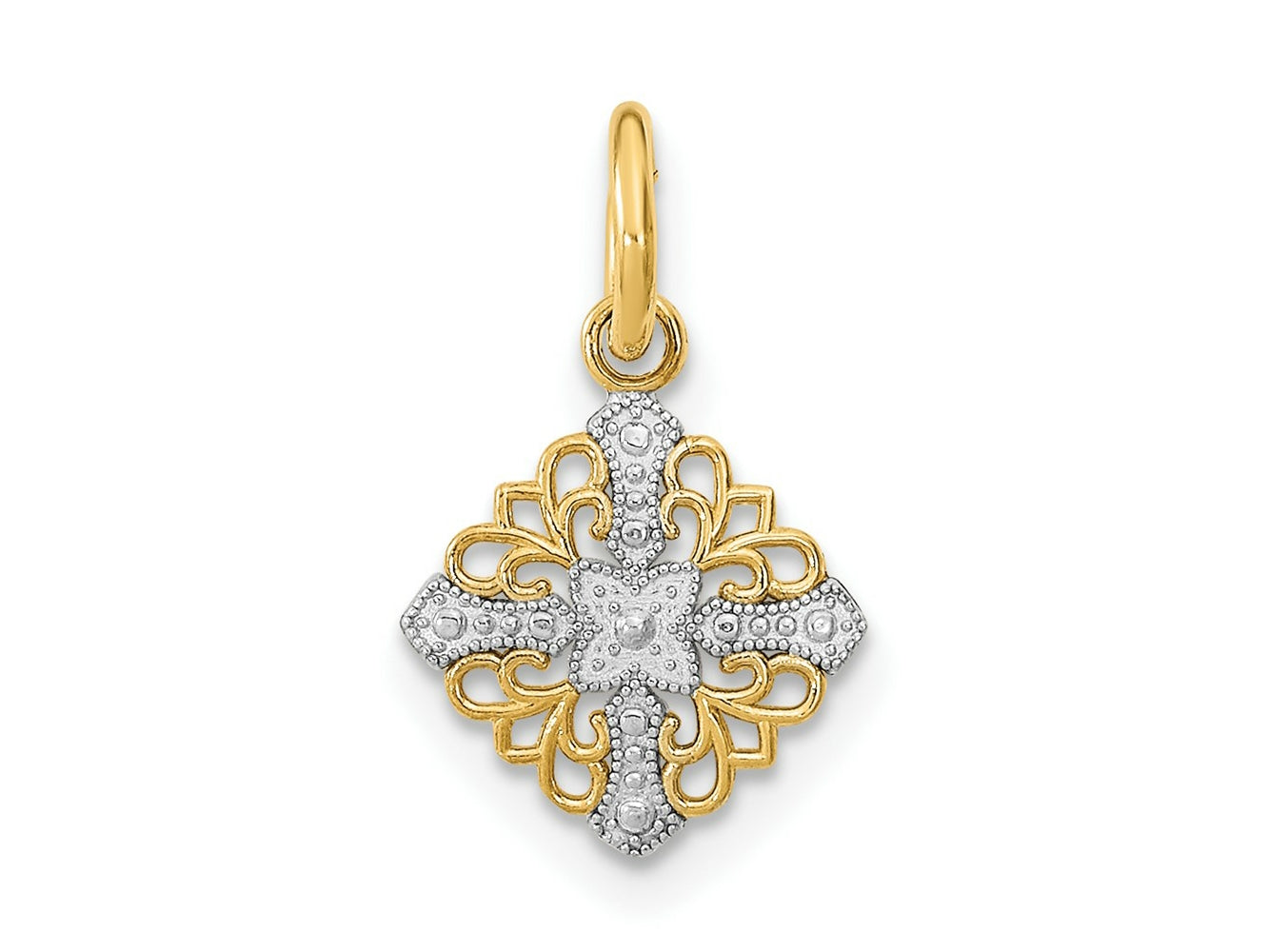 FJC Finejewelers 10 kt Yellow Gold with Rhodium Mini Cross Medallion Charm 16 x 10 mm