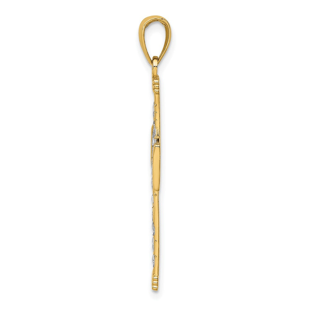FJC Finejewelers 10 kt Yellow Gold W/ Rhodium Bright Cut and Cut-Out Cross Charm 29 mm
