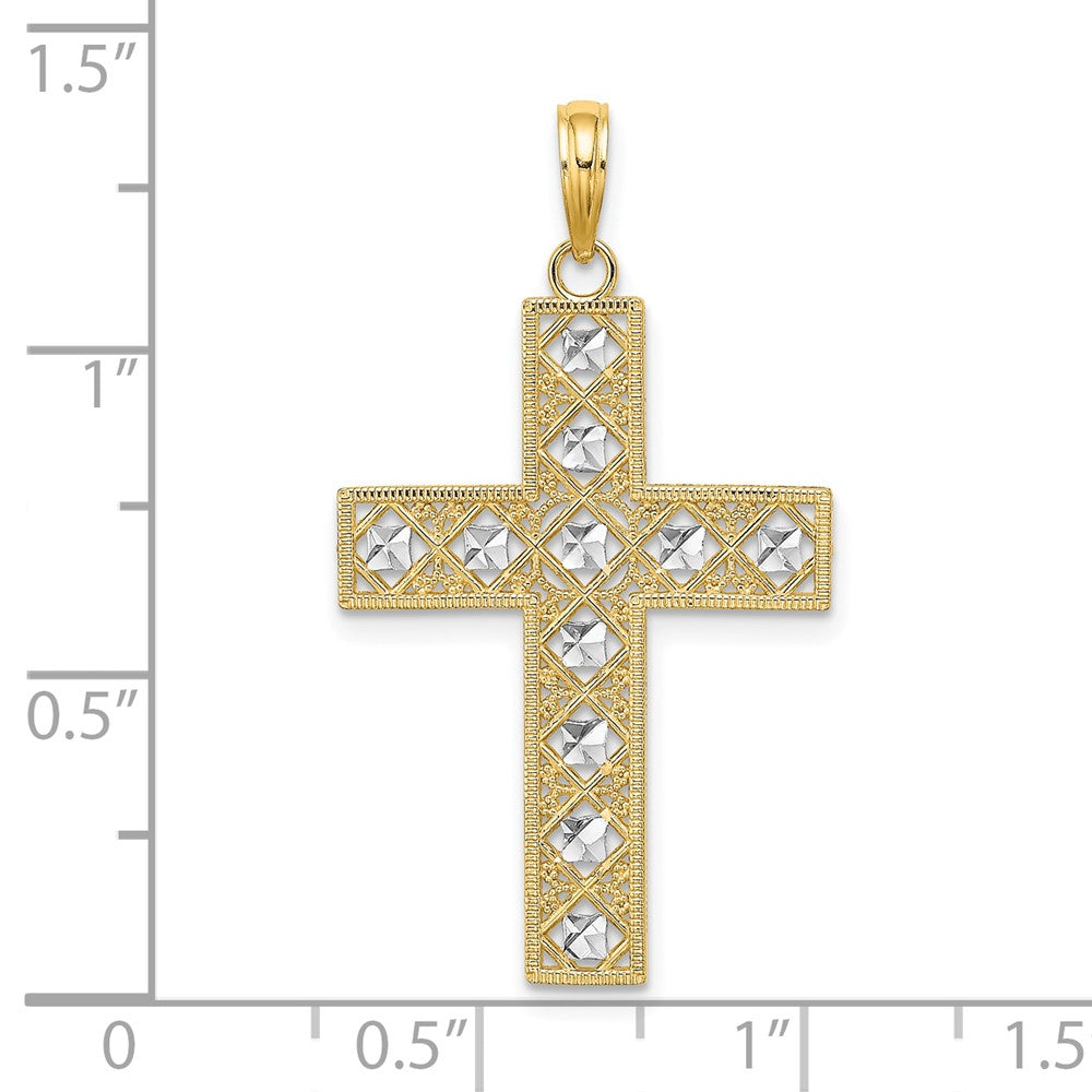 FJC Finejewelers 10 kt Yellow Gold W/ Rhodium Bright Cut and Cut-Out Cross Charm 28 mm