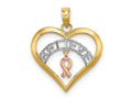 FJC Finejewelers 10 kt Two Tone Gold Two-tone with White Rhodium BELIEVE in Heart with Breast Cancer Ribbon 20 x 18 mm