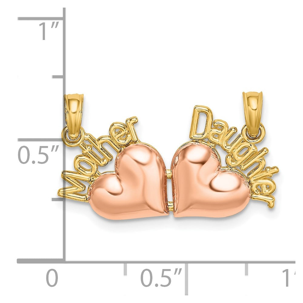 FJC Finejewelers 10 kt Two Tone Gold Two-Tone MOTHER and DAUGHTER Break-Apart Hearts Charm 18 x 24 mm