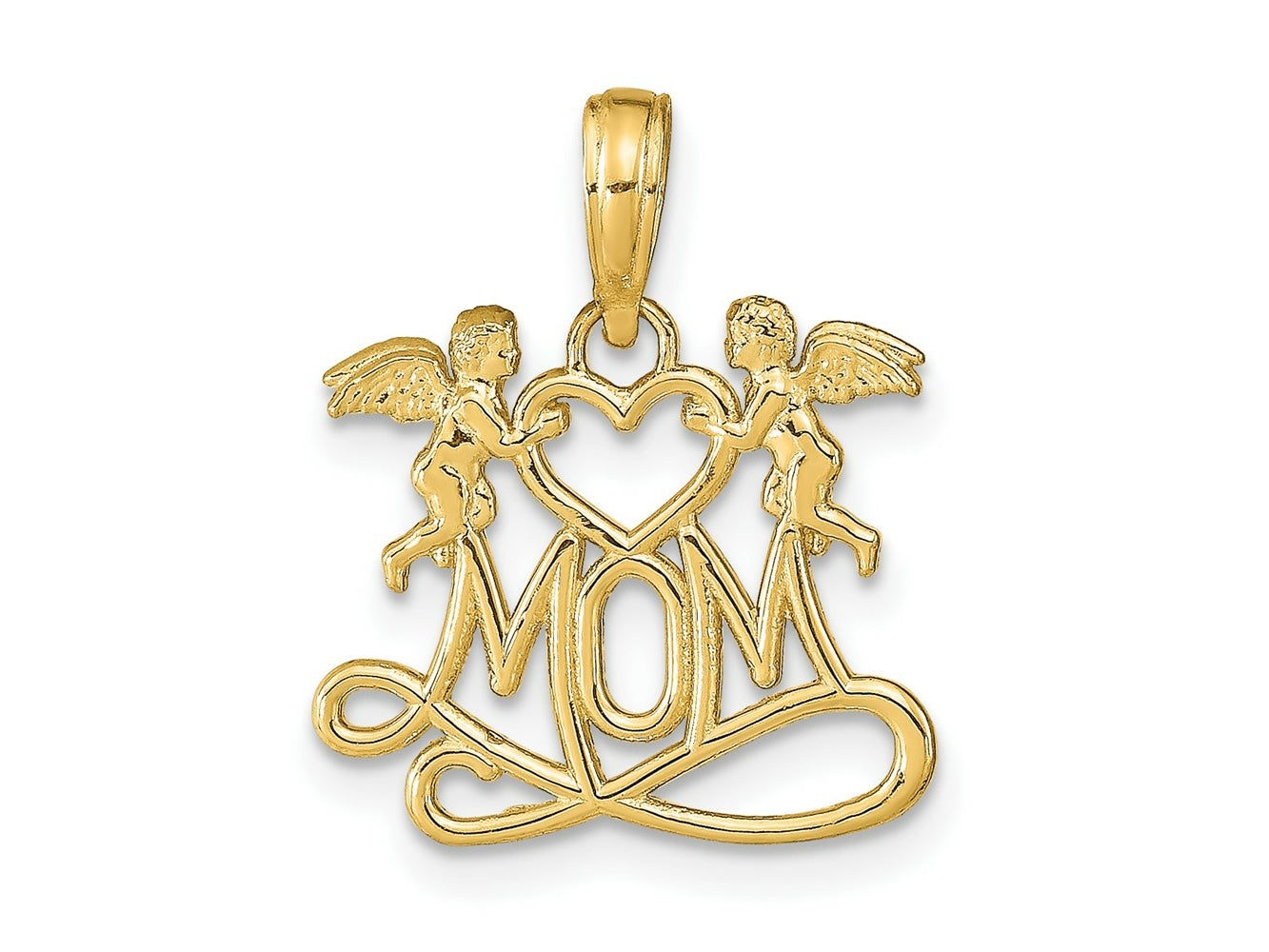 FJC Finejewelers 10 kt Yellow Gold Polished MOM with Heart and Angels Charm 18 x 16 mm