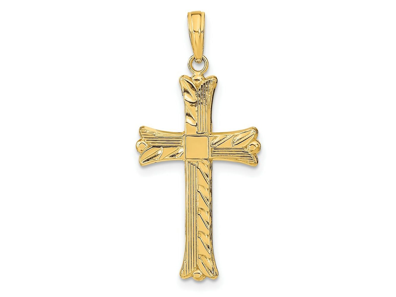 FJC Finejewelers 10 kt Yellow Gold Textured with Square Center Cross Charm 33 x 15 mm