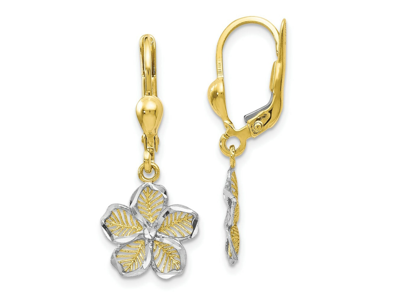 FJC Finejewelers 10 kt Yellow Gold Dangle Polished Bright Cut Filigree Flower Leverback Earrings 20 x 6mm