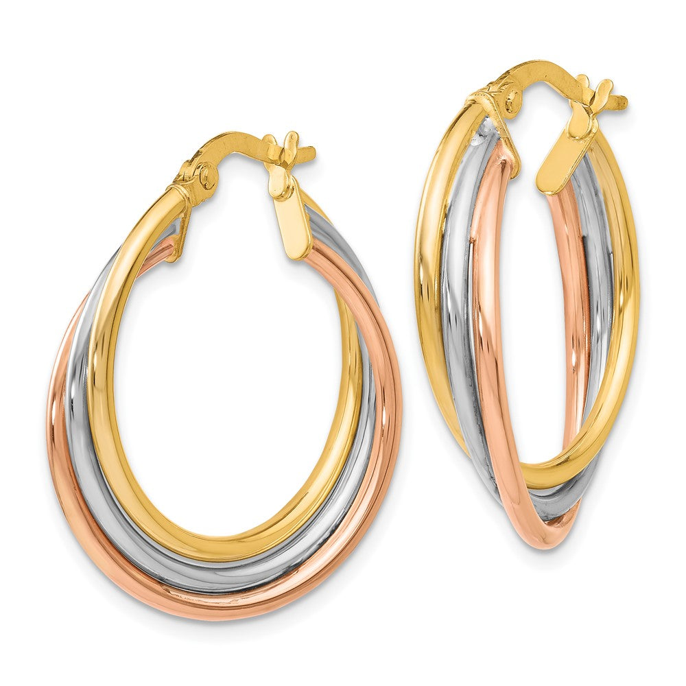 FJC Finejewelers 10 kt Tri Color Gold Tri-color Polished and Textured Twisted Hoop Earrings 41 mm x 22 mm