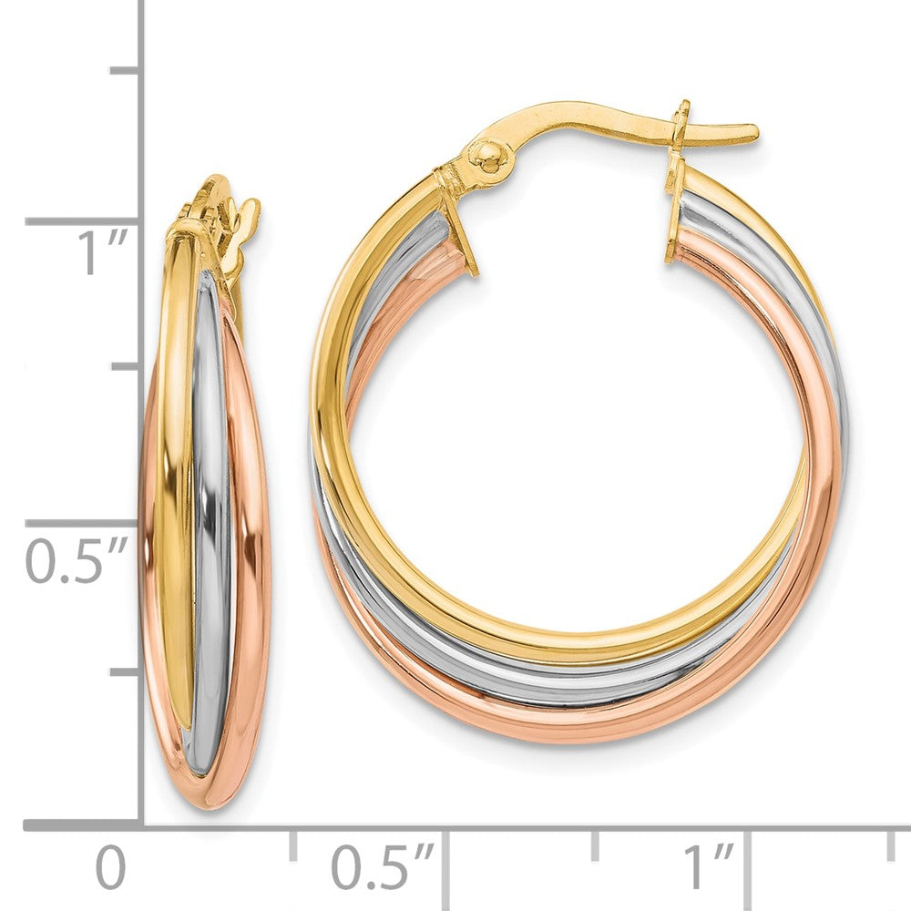 FJC Finejewelers 10 kt Tri Color Gold Tri-color Polished and Textured Twisted Hoop Earrings 41 mm x 22 mm