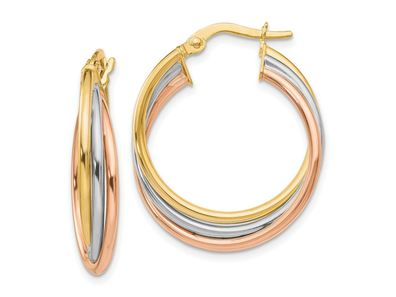 FJC Finejewelers 10 kt Tri Color Gold Tri-color Polished and Textured Twisted Hoop Earrings 41 mm x 22 mm