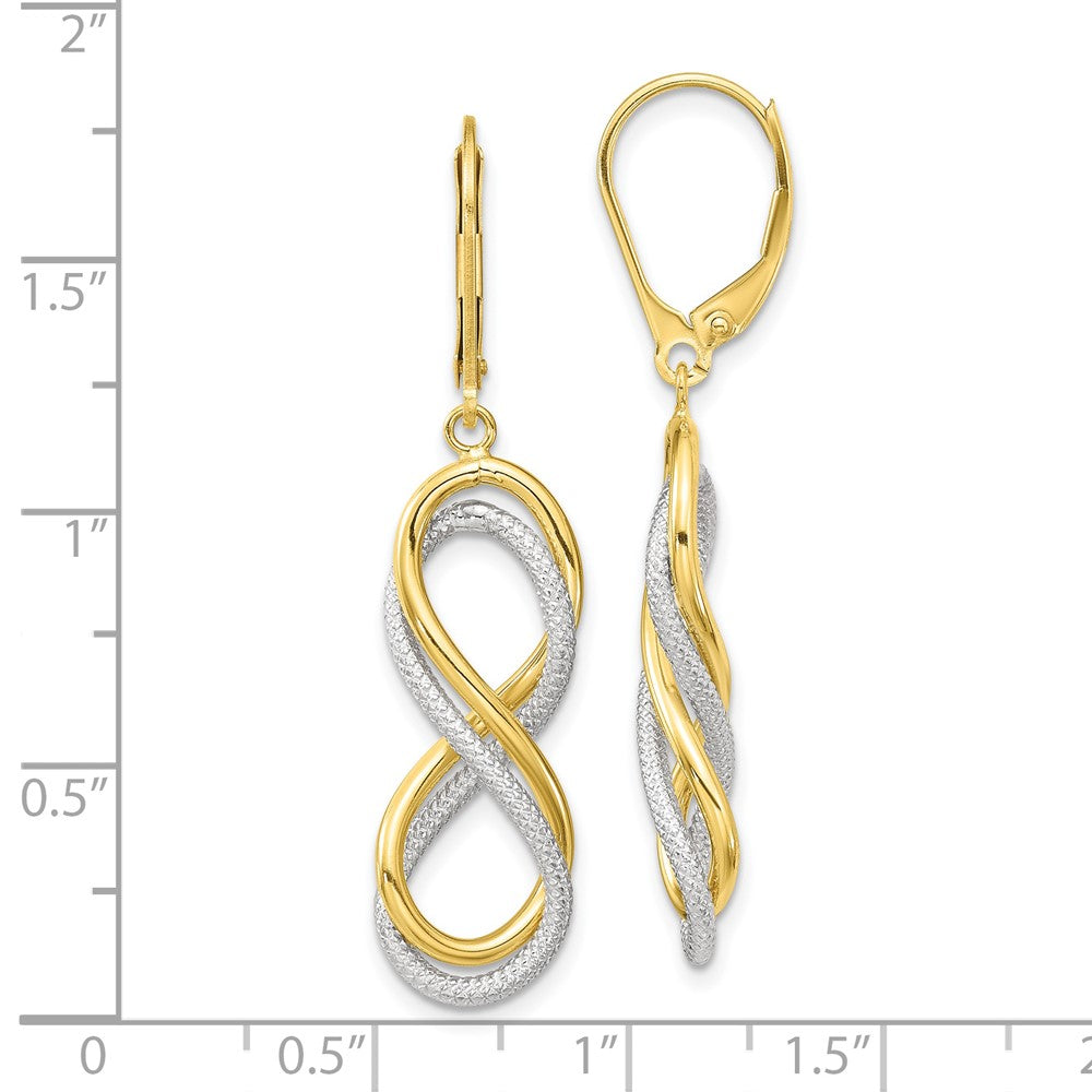 FJC Finejewelers 10 kt Two Tone Gold Dangle Polished Textured Infinity Leverback Earrings 42 mm x 10 mm