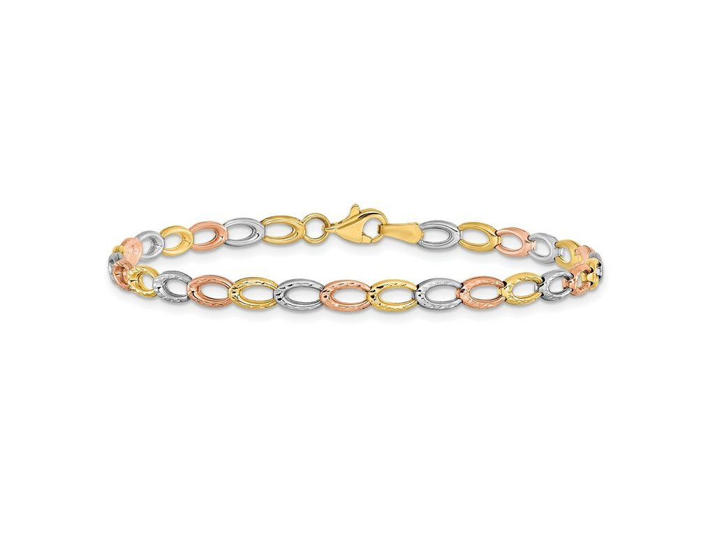 FJC Finejewelers 10 kt Tri Color Gold Fancy Tri-Color Bright Cut Bracelet 7.25 Inches x 4 mm