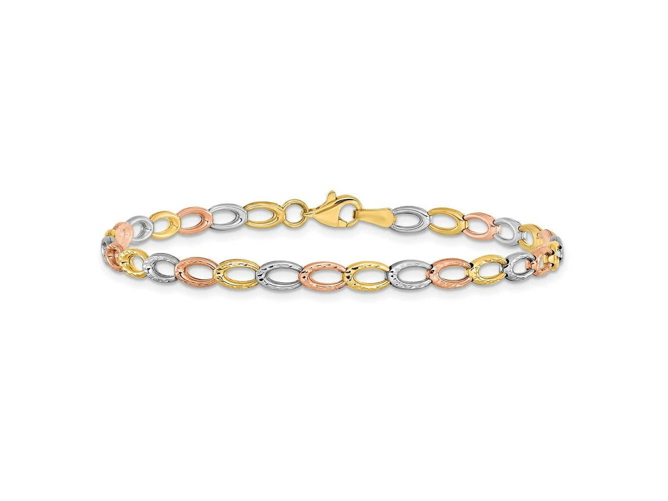 FJC Finejewelers 10 kt Tri Color Gold Fancy Tri-Color Bright Cut Bracelet 7.25 Inches x 4 mm