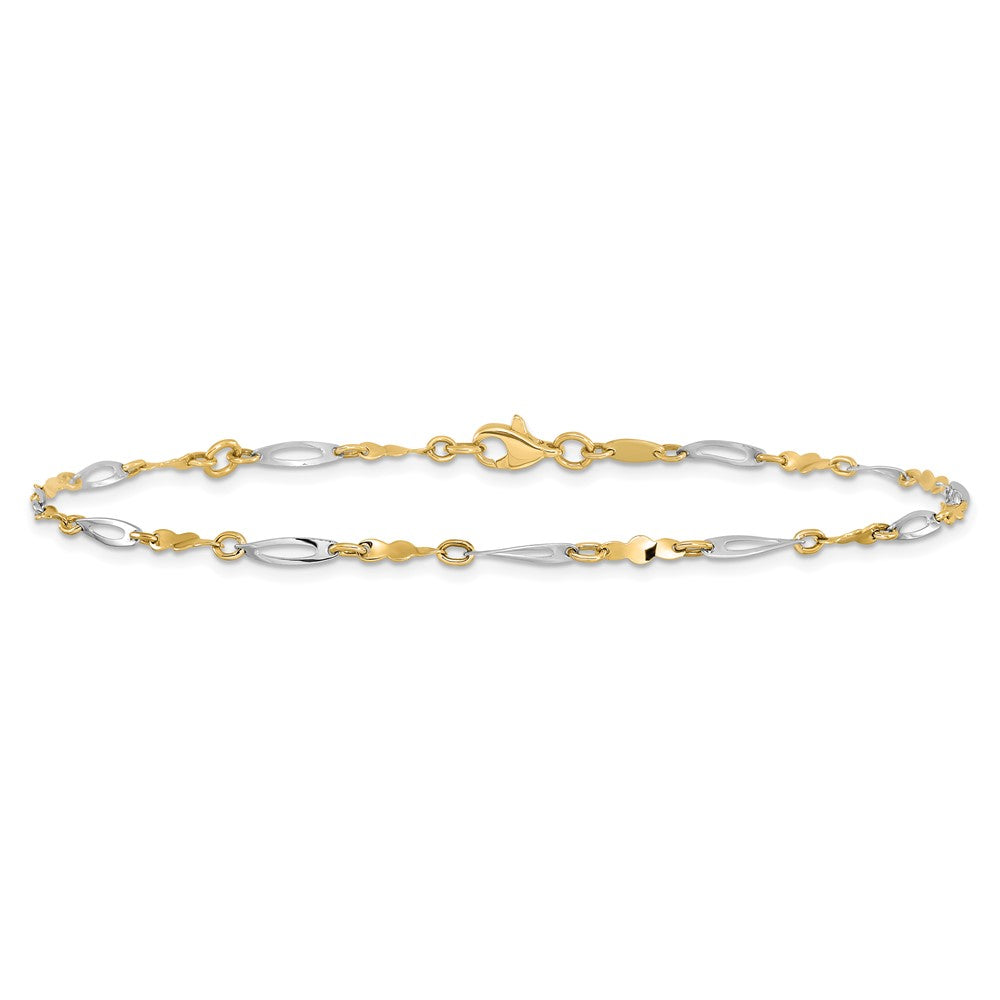 FJC Finejewelers 10 kt Two Tone Gold Bright Cut Other Chain Two-tone Polished Fancy Link 1in ext. Anklet 9 Inches x 2 mm