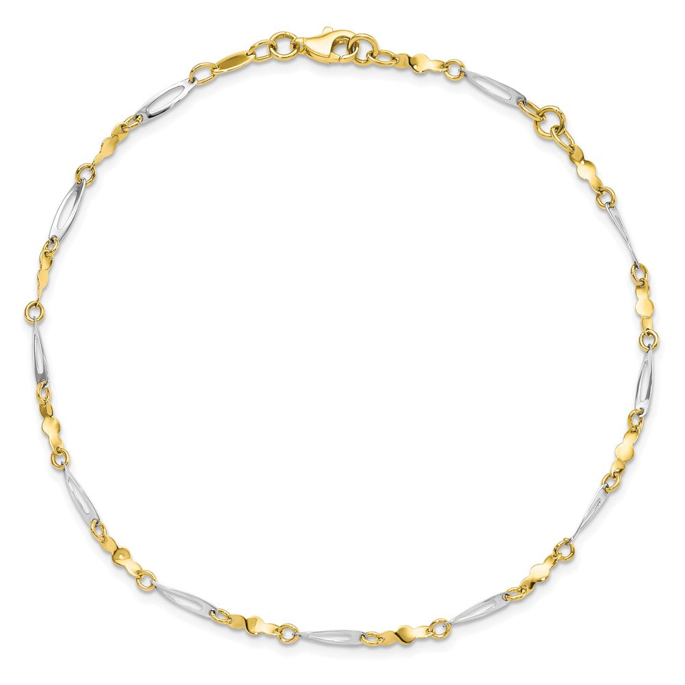 FJC Finejewelers 10 kt Two Tone Gold Bright Cut Other Chain Two-tone Polished Fancy Link 1in ext. Anklet 9 Inches x 2 mm