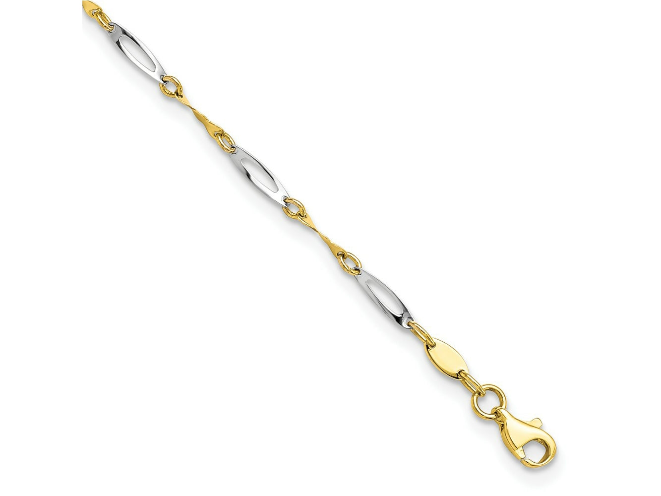 FJC Finejewelers 10 kt Two Tone Gold Bright Cut Other Chain Two-tone Polished Fancy Link 1in ext. Anklet 9 Inches x 2 mm