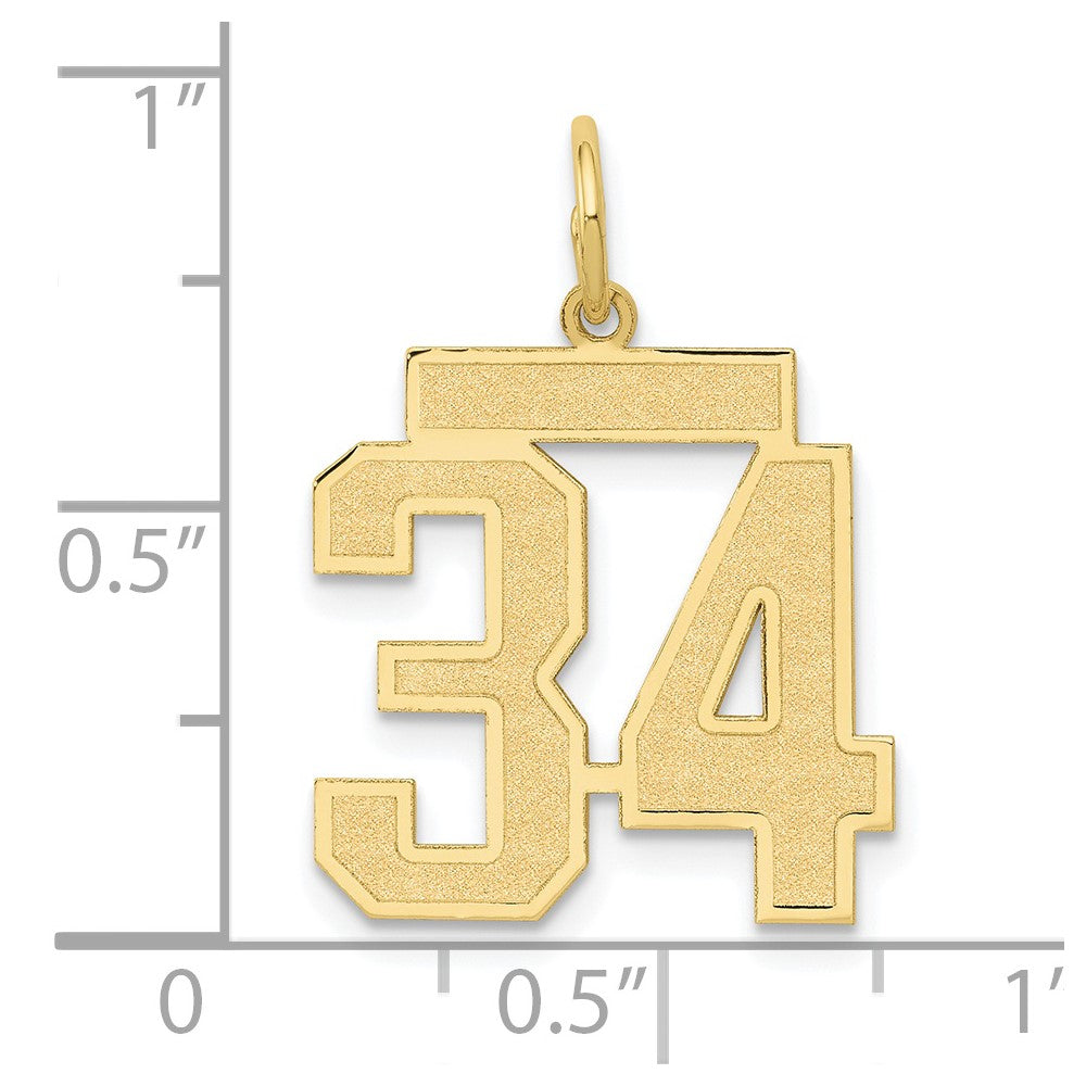 FJC Finejewelers 10 kt Yellow Gold Medium Satin Number 34 Charm 23 x 17 mm