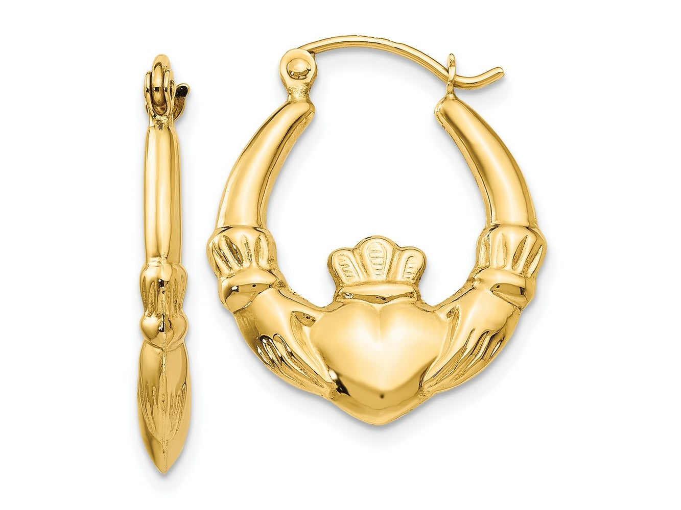 FJC Finejewelers 10 kt Yellow Gold Polished Claddagh Hoop Earrings 12 mm x 3 mm