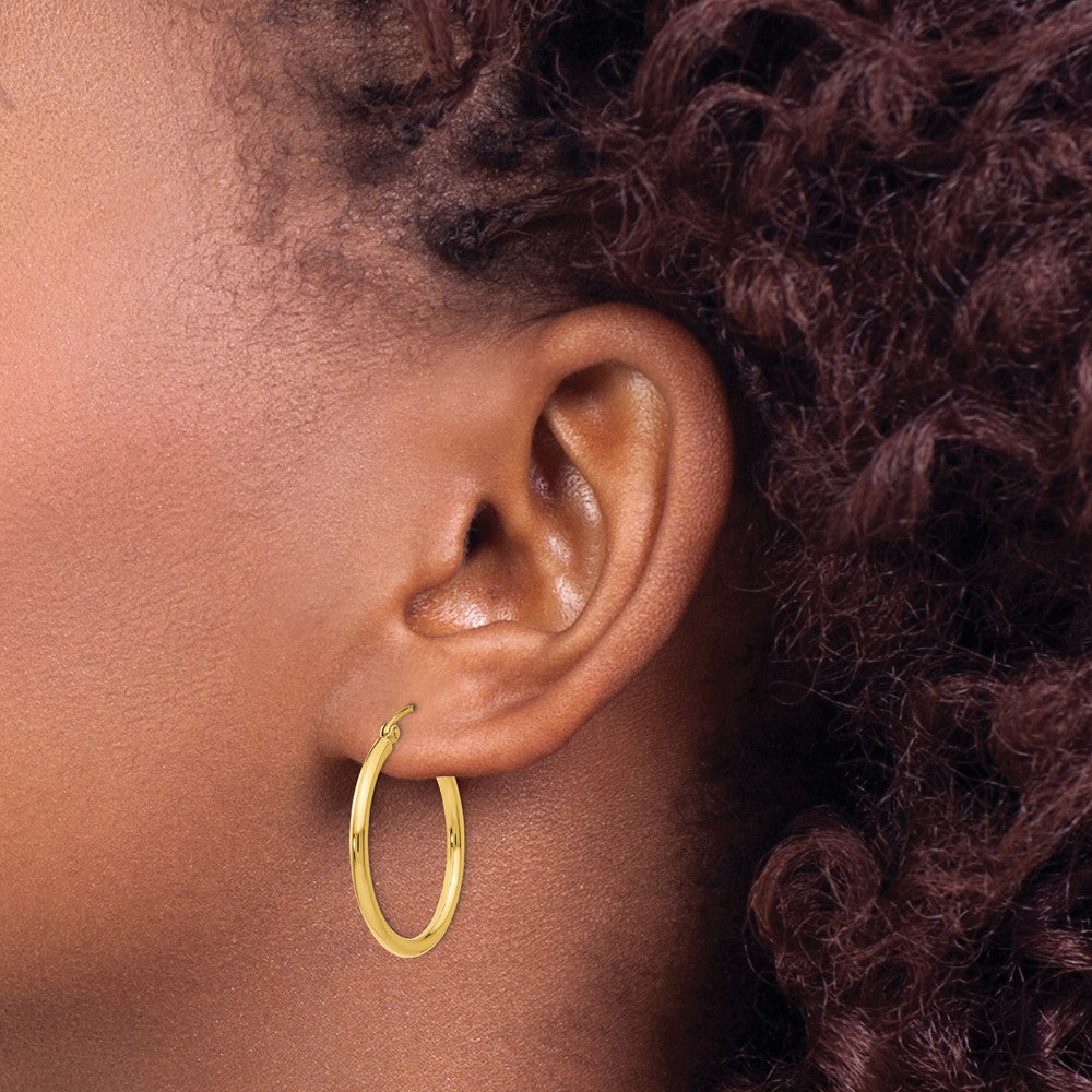 FJC Finejewelers 10 kt Yellow Gold Polished 2mm Lightweight Tube Hoop Earrings 25 mm x 26 mm