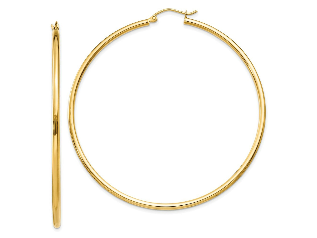FJC Finejewelers 10 kt Yellow Gold Polished 2mm Lightweight Tube Hoop Earrings 60 mm x 60 mm