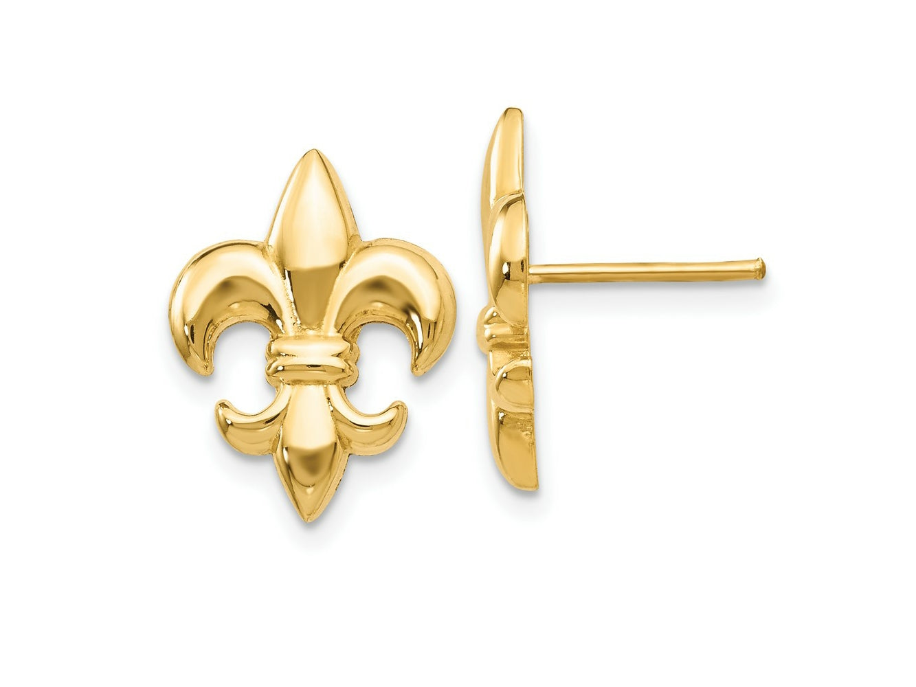 FJC Finejewelers 10 kt Yellow Gold Button Small Fleur-De-Lis Earring 15 mm x 11 mm