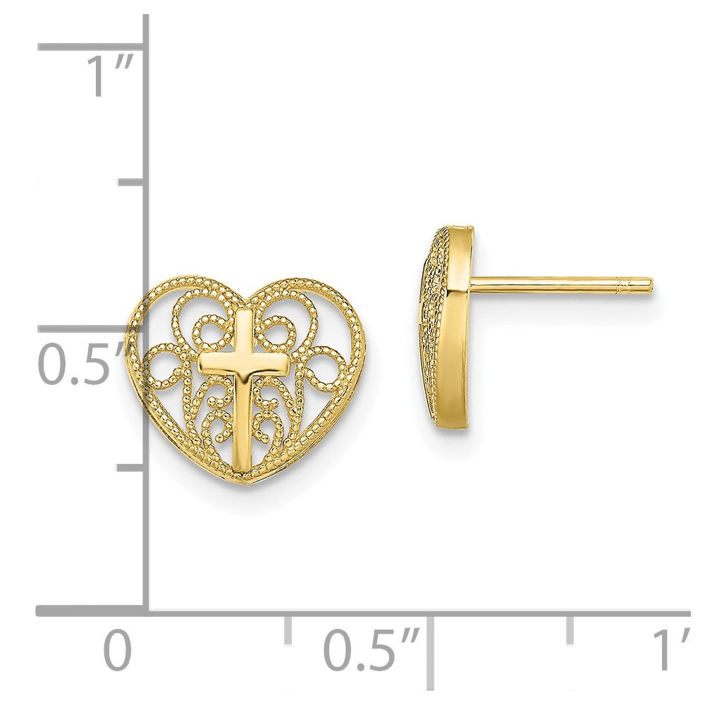 FJC Finejewelers 10 kt Yellow Gold Button Heart with Cross Post Earrings 9 mm x 10 mm