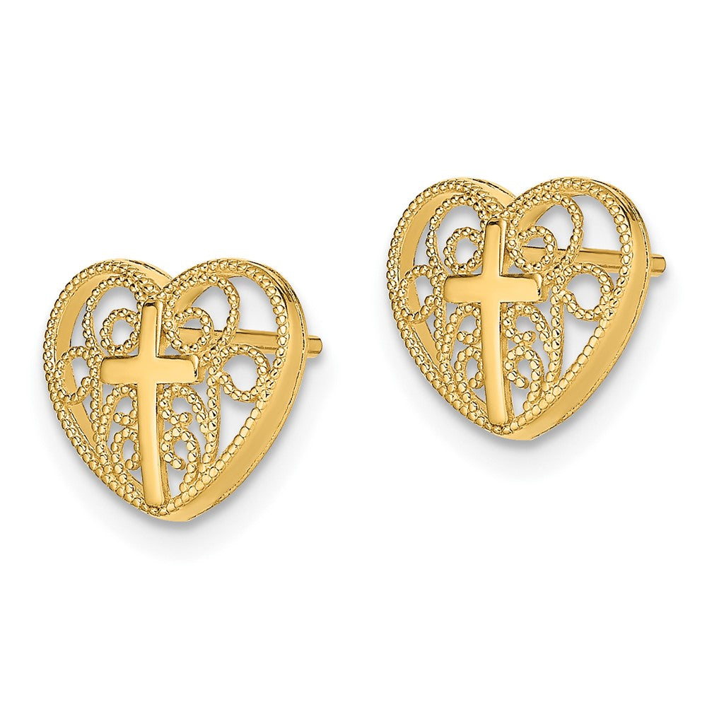 FJC Finejewelers 10 kt Yellow Gold Button Heart with Cross Post Earrings 9 mm x 10 mm