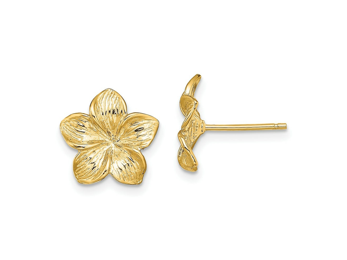 FJC Finejewelers 10 kt Yellow Gold Button Plumeria Flower Post Earrings 11 mm x 11 mm