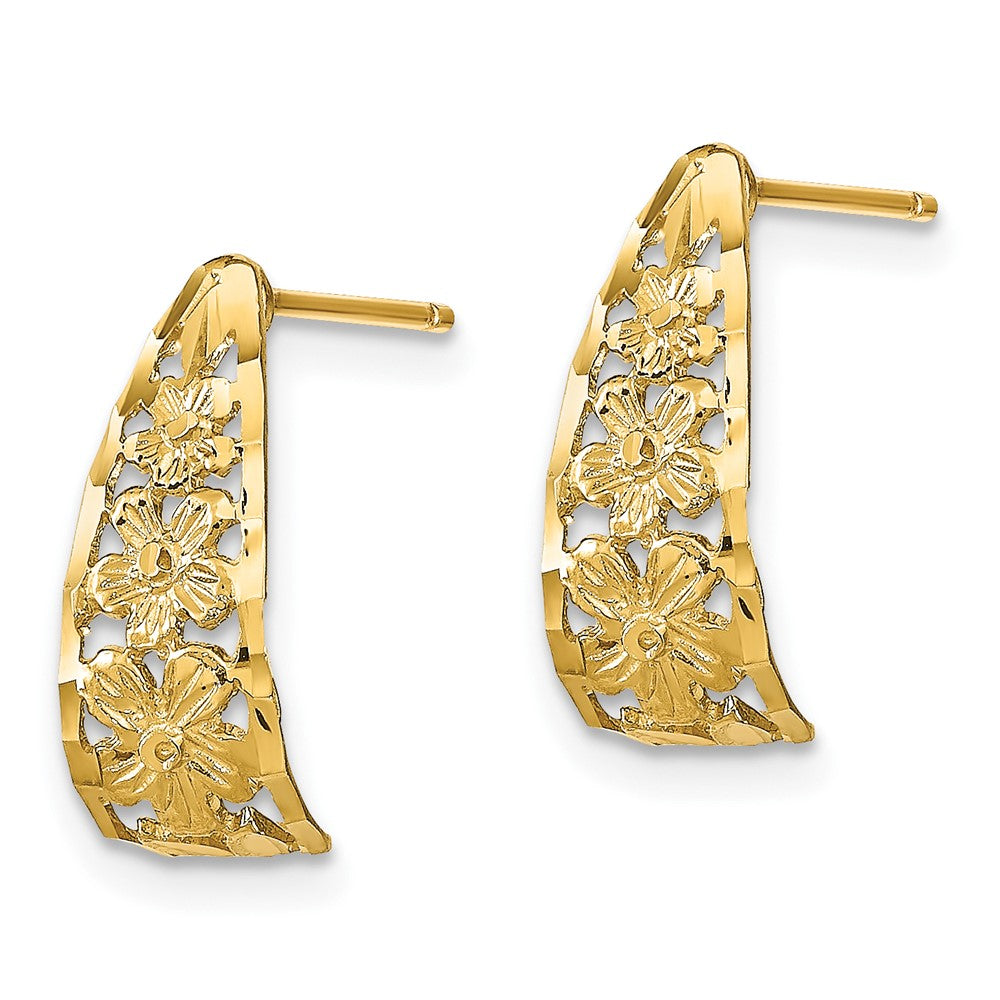 FJC Finejewelers 10 kt Yellow Gold Bright Cut Flower J-Hoop Post Earrings 17 mm x 6 mm