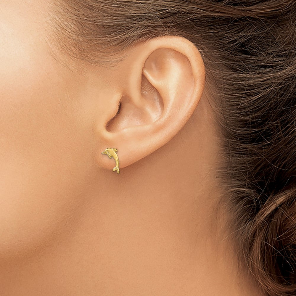 FJC Finejewelers 10 kt Yellow Gold Button Dolphin Post Earrings 10 mm x 7 mm