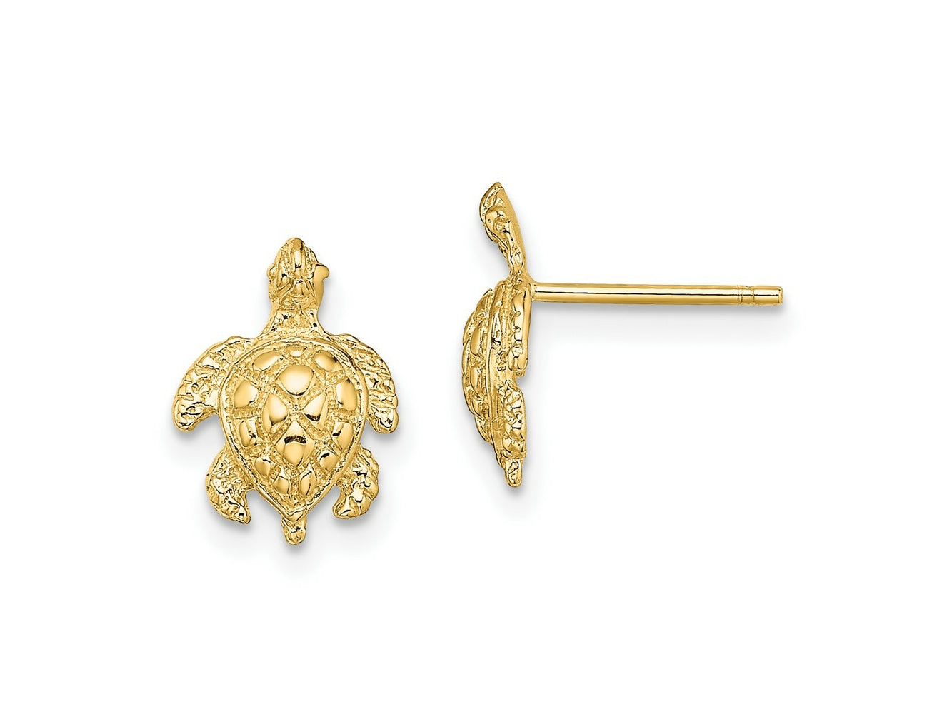 FJC Finejewelers 10 kt Yellow Gold Button 2-D Textured Sea Turtle Post Earrings 11 mm x 8 mm