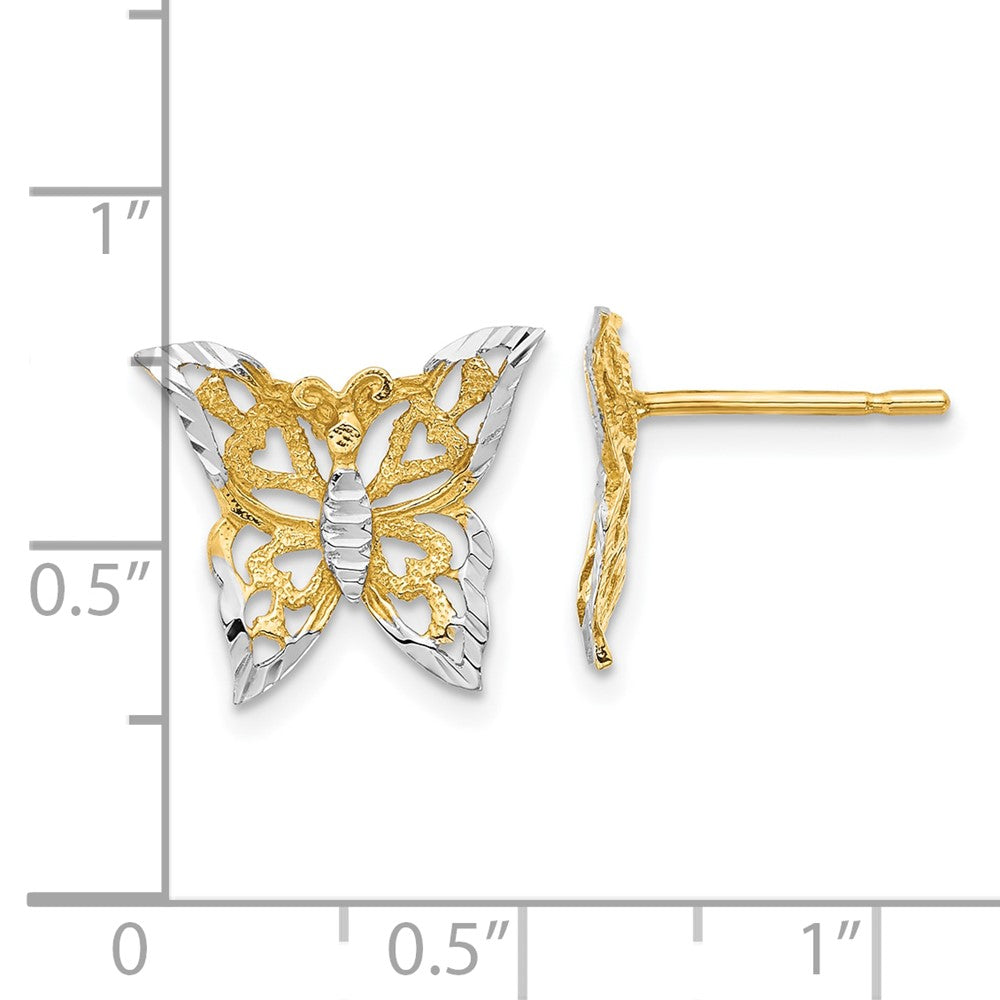 FJC Finejewelers 10 kt Yellow Gold Button with Rhodium Butterfly Post Earrings 12 mm x 30 mm