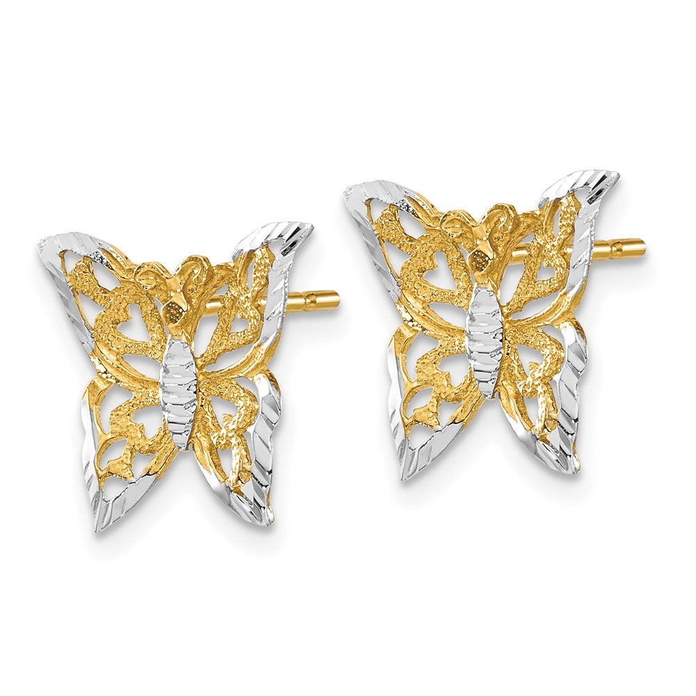 FJC Finejewelers 10 kt Yellow Gold Button with Rhodium Butterfly Post Earrings 12 mm x 30 mm