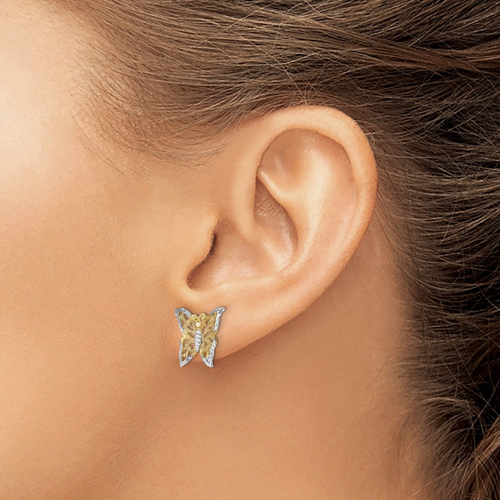 FJC Finejewelers 10 kt Yellow Gold Button with Rhodium Butterfly Post Earrings 12 mm x 30 mm