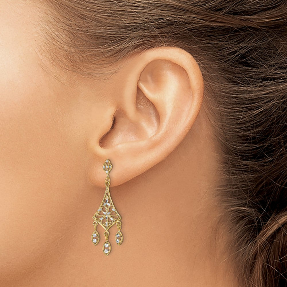 FJC Finejewelers 10 kt Yellow Gold with Rhodium Filigree Chandelier Dangle Earrings 35 mm x 13 mm