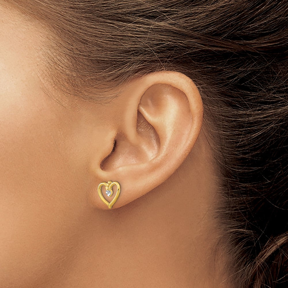 FJC Finejewelers 10 kt Yellow Gold Button with Rhodium Bright Cut Heart Post Earrings 10 mm x 11 mm