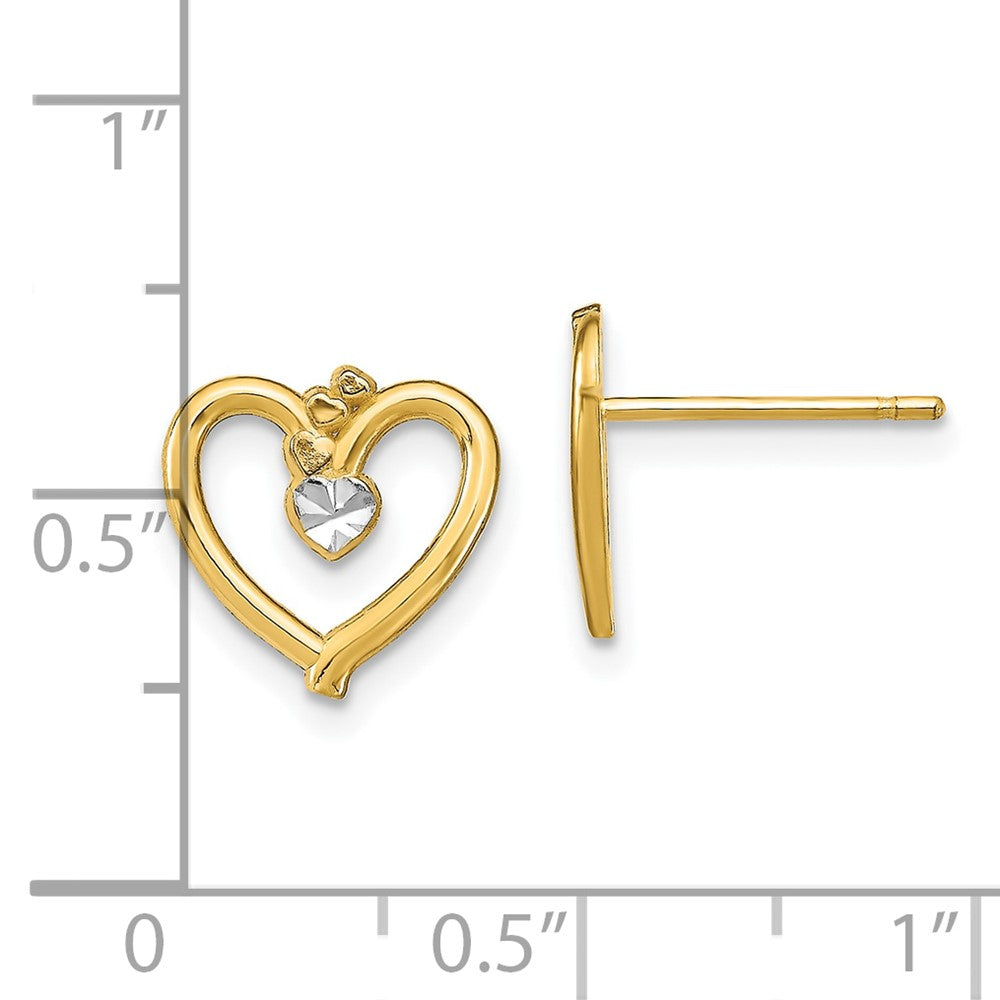 FJC Finejewelers 10 kt Yellow Gold Button with Rhodium Bright Cut Heart Post Earrings 10 mm x 11 mm
