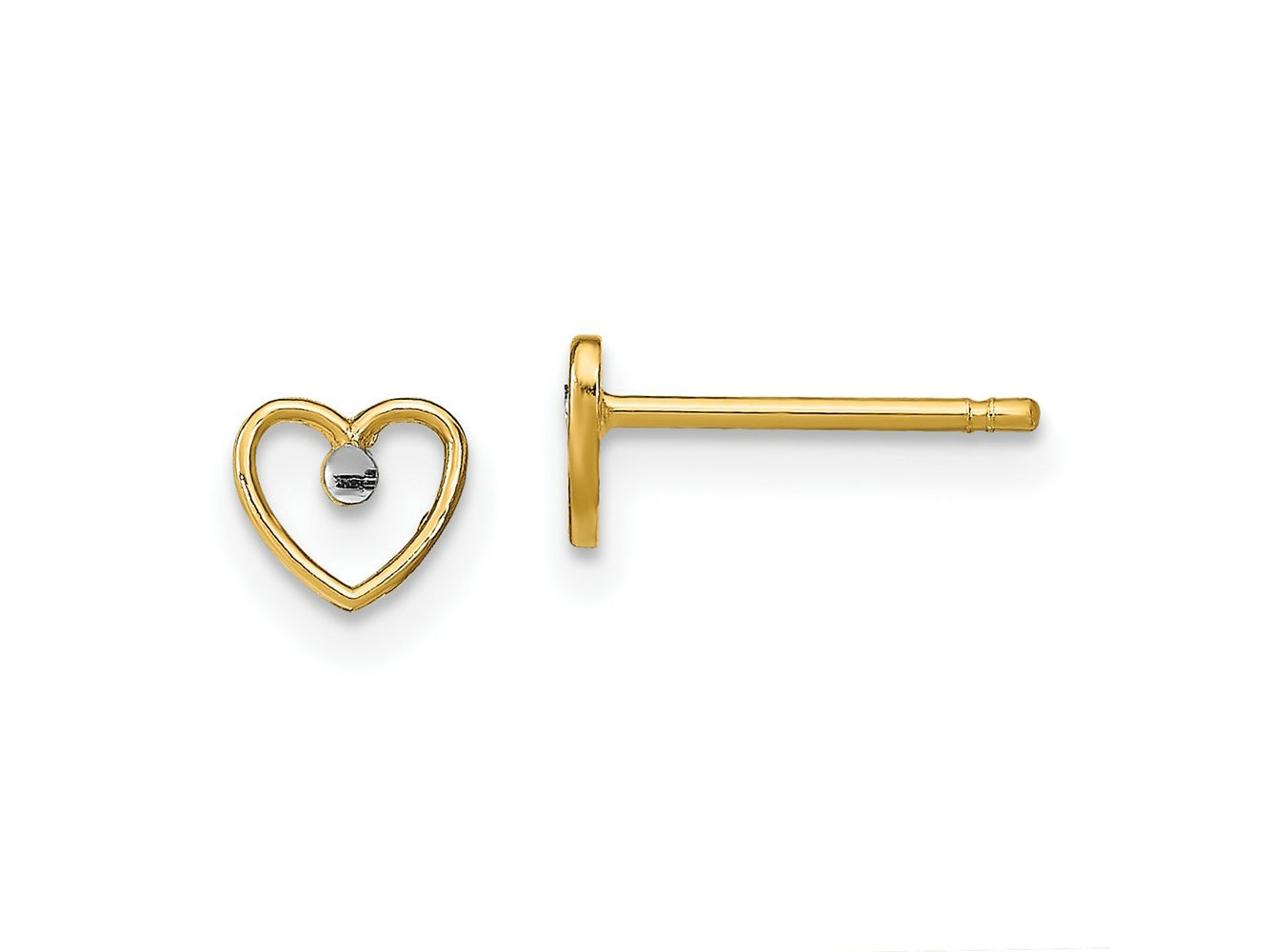 FJC Finejewelers 10 kt Yellow Gold Button with Rhodium Bright Cut Heart Post Earrings 5 mm x 5 mm