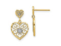 FJC Finejewelers 10 kt Yellow Gold with Rhodium Heart Beaded Filigree Dangle Earrings 21 mm x 12 mm