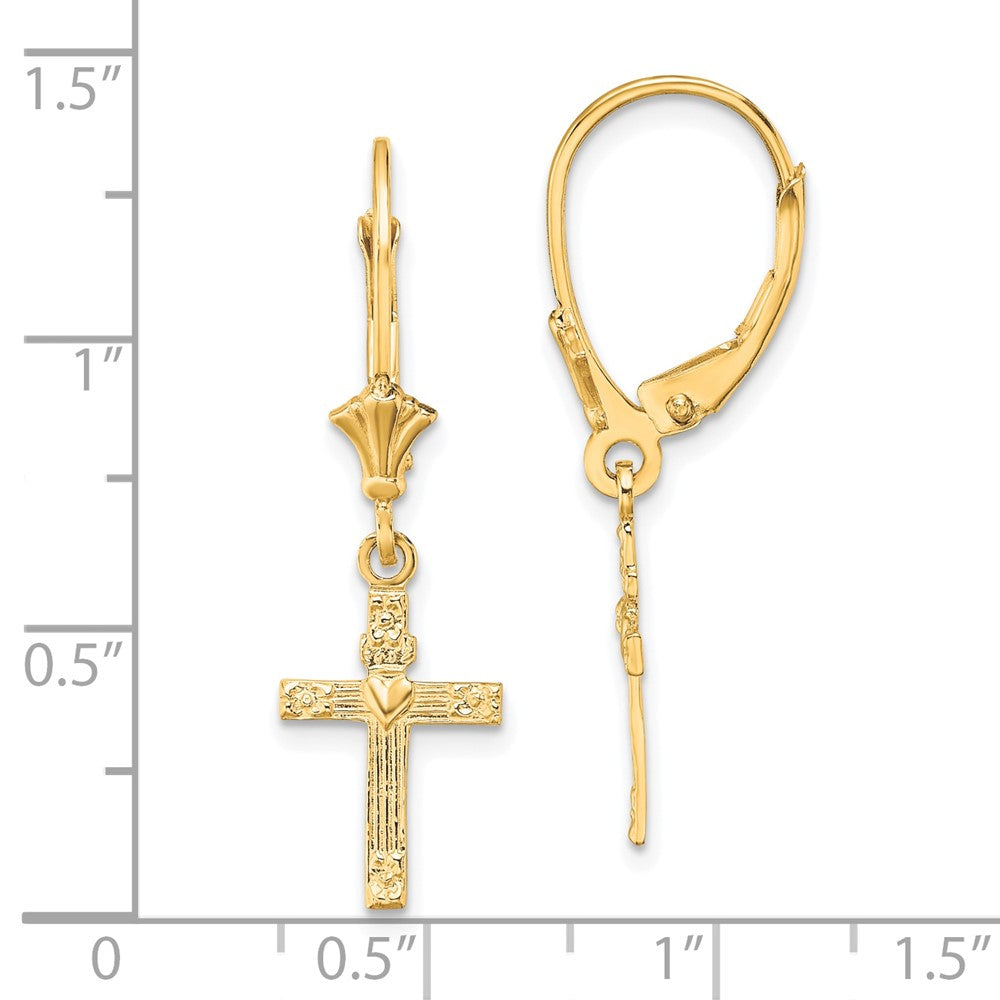 FJC Finejewelers 10 kt Yellow Gold Dangle Textured Heart In Cross Leverback Earrings 30 mm x 8 mm