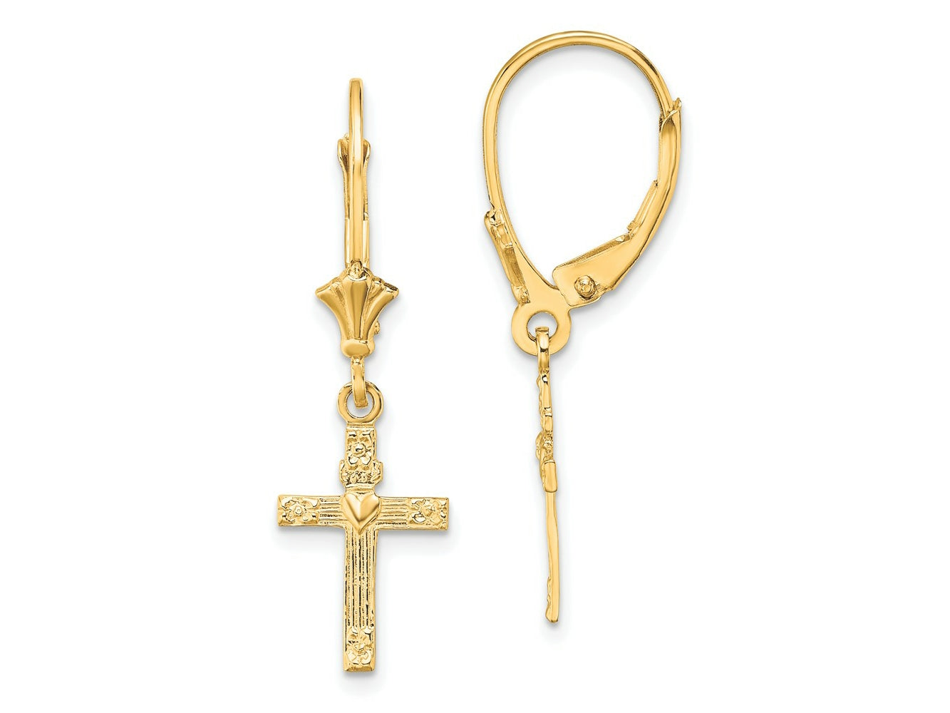 FJC Finejewelers 10 kt Yellow Gold Dangle Textured Heart In Cross Leverback Earrings 30 mm x 8 mm