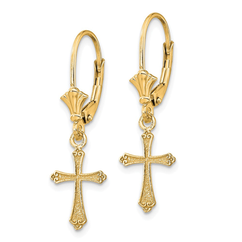 FJC Finejewelers 10 kt Yellow Gold Dangle Cross Leverback Earrings 29 mm x 9 mm