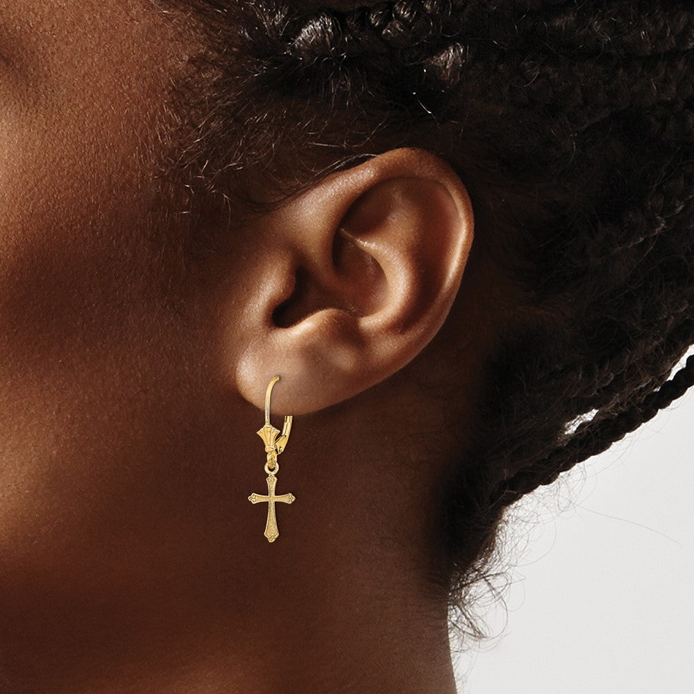 FJC Finejewelers 10 kt Yellow Gold Dangle Cross Leverback Earrings 29 mm x 9 mm