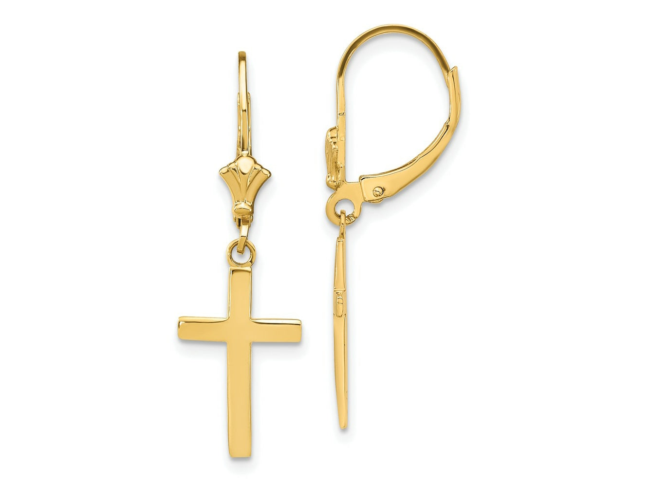 FJC Finejewelers 10 kt Yellow Gold Dangle Polished Cross Leverback Earrings 33 mm x 10 mm
