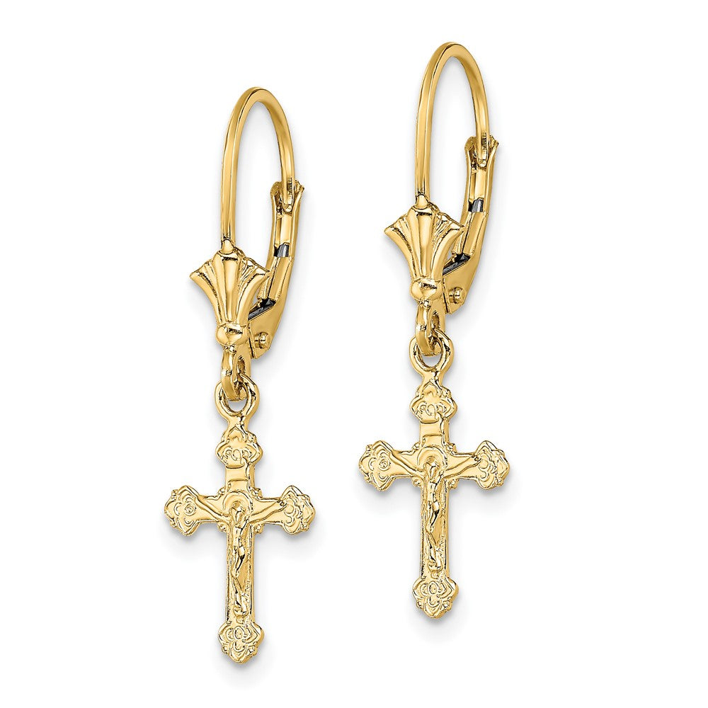FJC Finejewelers 10 kt Yellow Gold Dangle Crucifix Leverback Earrings 30 mm x 9 mm