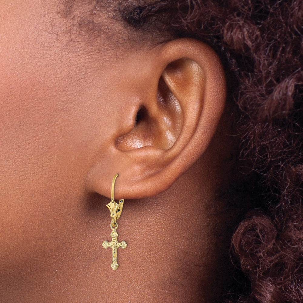 FJC Finejewelers 10 kt Yellow Gold Dangle Crucifix Leverback Earrings 30 mm x 9 mm