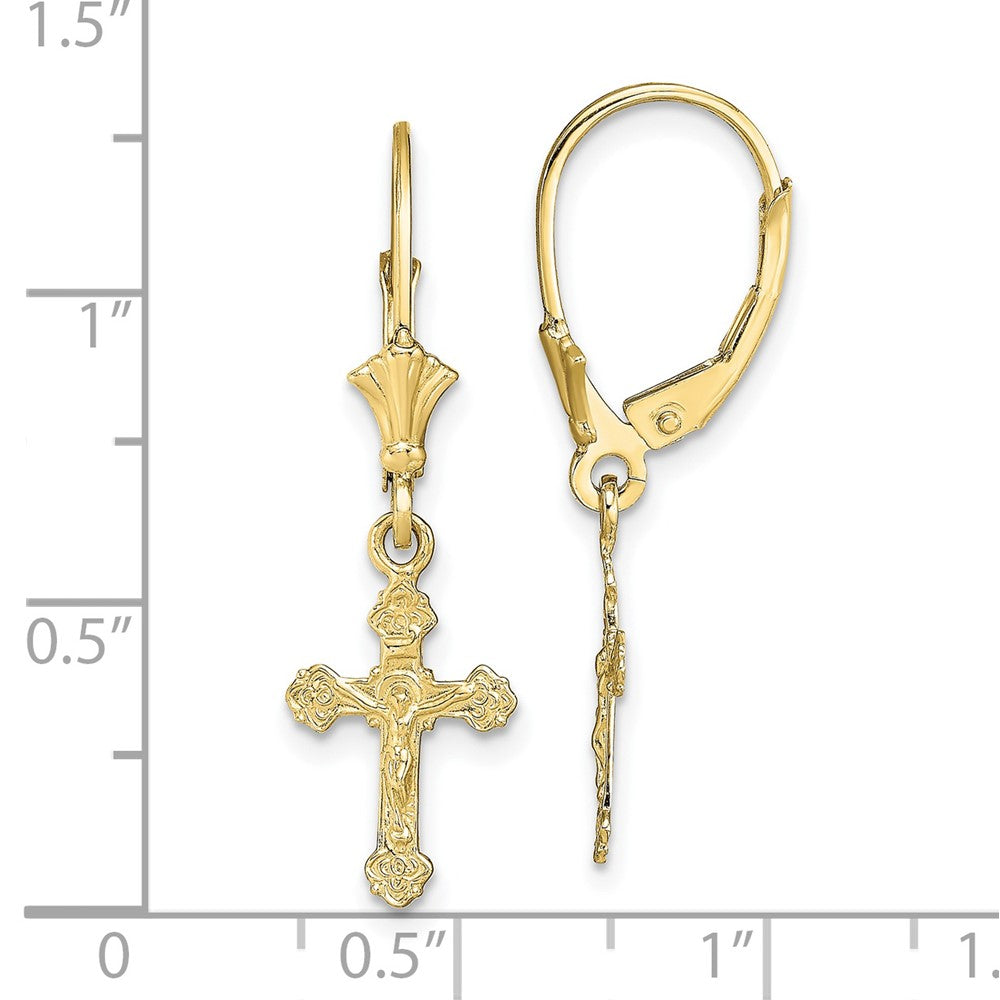 FJC Finejewelers 10 kt Yellow Gold Dangle Crucifix Leverback Earrings 30 mm x 9 mm