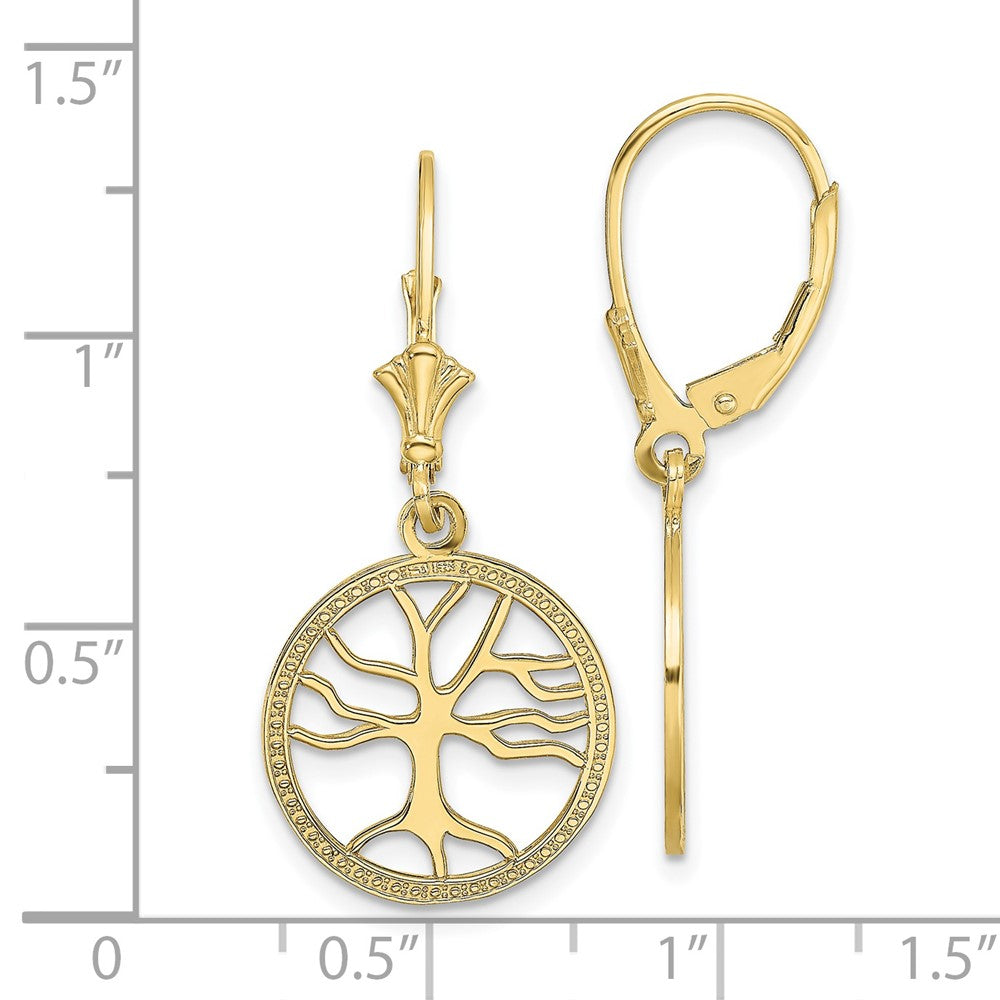 FJC Finejewelers 10 kt Yellow Gold Dangle Tree of Life In Round Frame Leverback Earrings 32 mm x 15 mm