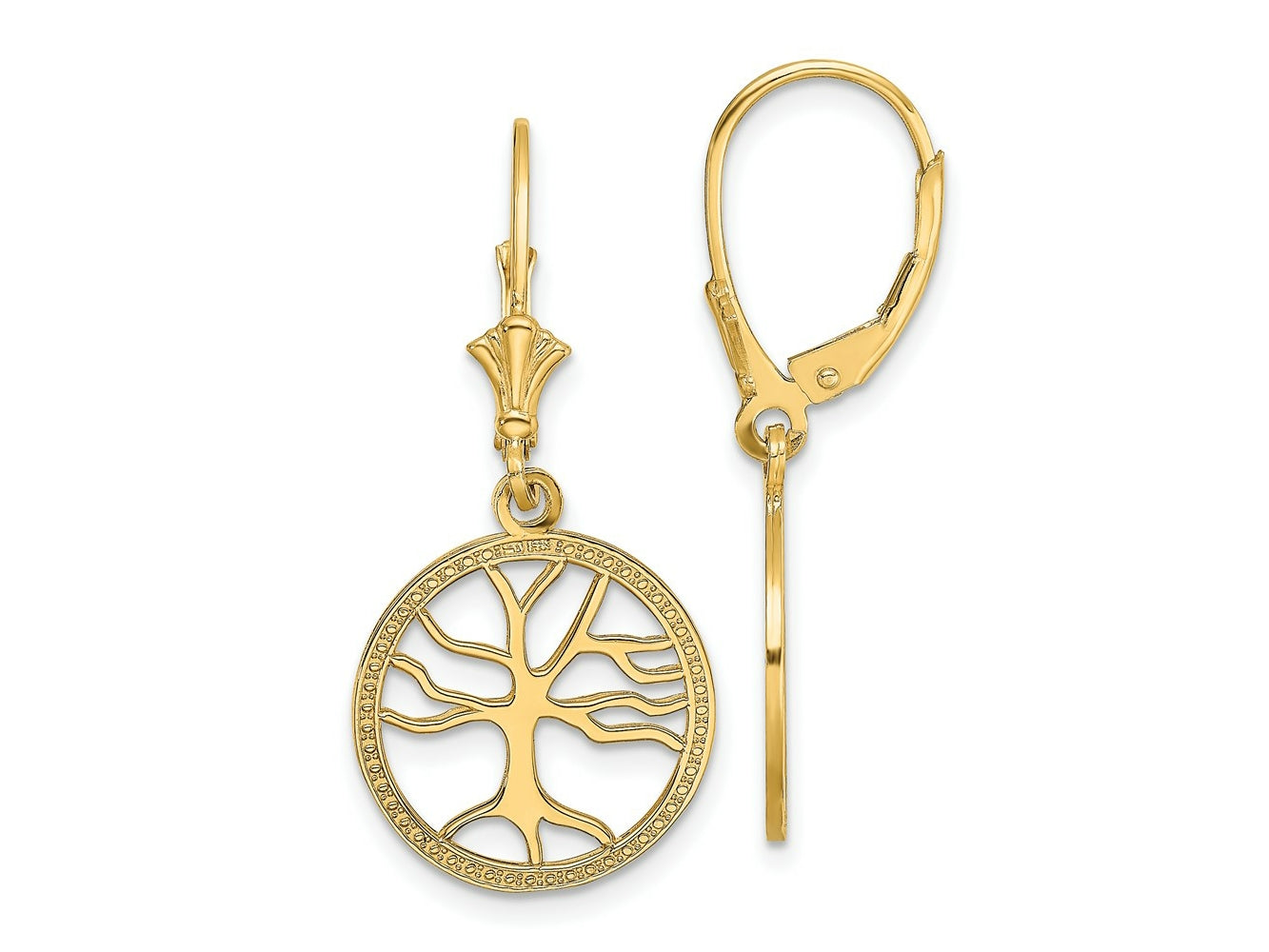 FJC Finejewelers 10 kt Yellow Gold Dangle Tree of Life In Round Frame Leverback Earrings 32 mm x 15 mm