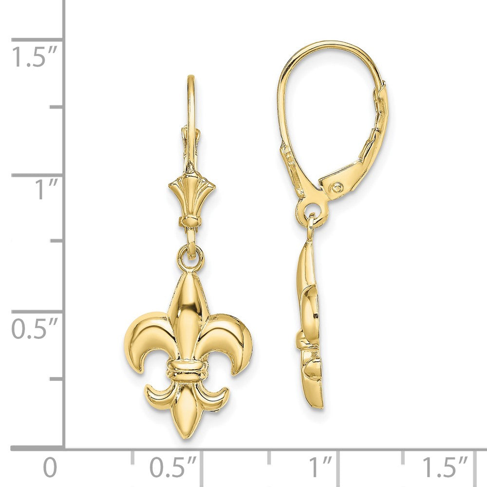 FJC Finejewelers 10 kt Yellow Gold Dangle Small Fleur-de-Lis Leverback Earrings 33 mm x 11 mm