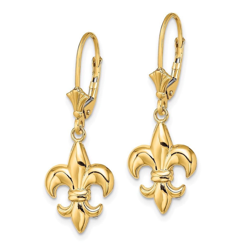 FJC Finejewelers 10 kt Yellow Gold Dangle Small Fleur-de-Lis Leverback Earrings 33 mm x 11 mm