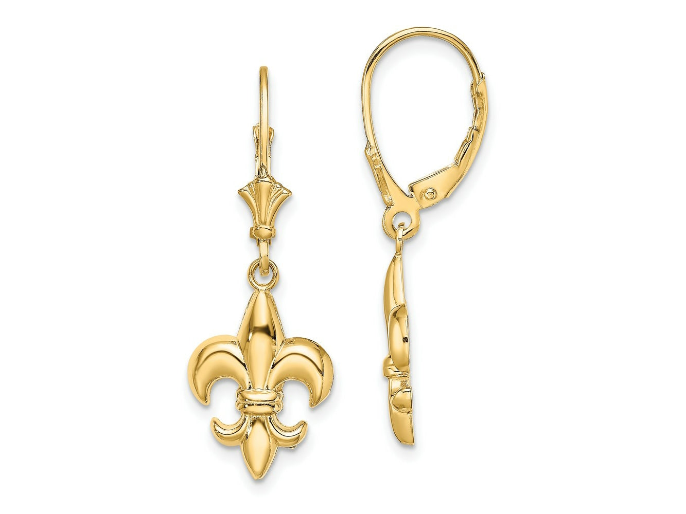 FJC Finejewelers 10 kt Yellow Gold Dangle Small Fleur-de-Lis Leverback Earrings 33 mm x 11 mm